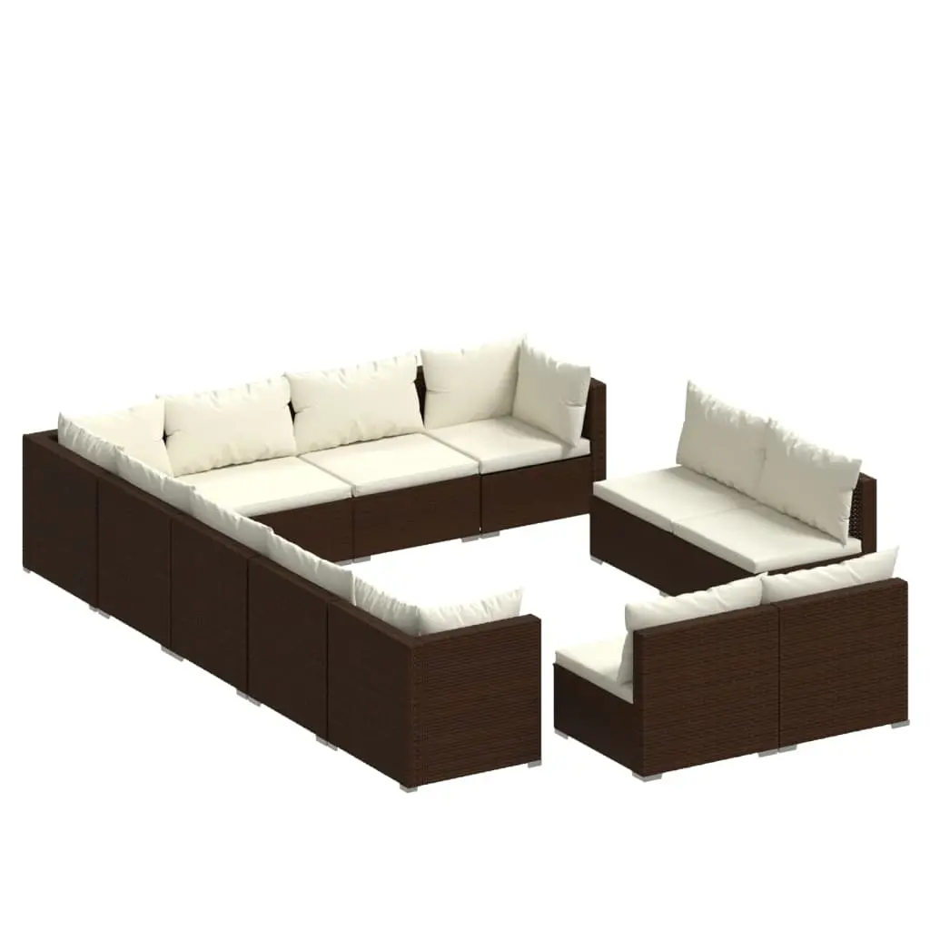 12 Piece Garden Lounge Set with Cushions Brown Poly Rattan 3102842 - Furniture
