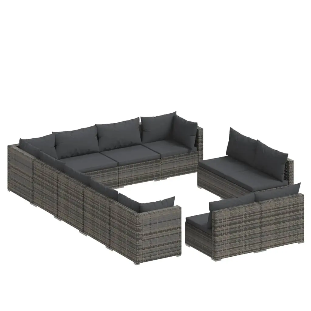 12 Piece Garden Lounge Set with Cushions Grey Poly Rattan 3102845 - Furniture