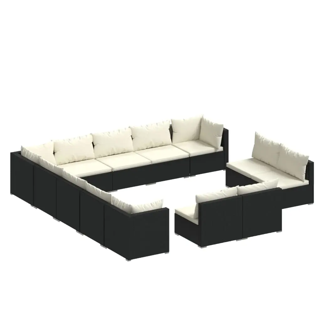 13 Piece Garden Lounge Set with Cushions Black Poly Rattan 3102855 - Furniture