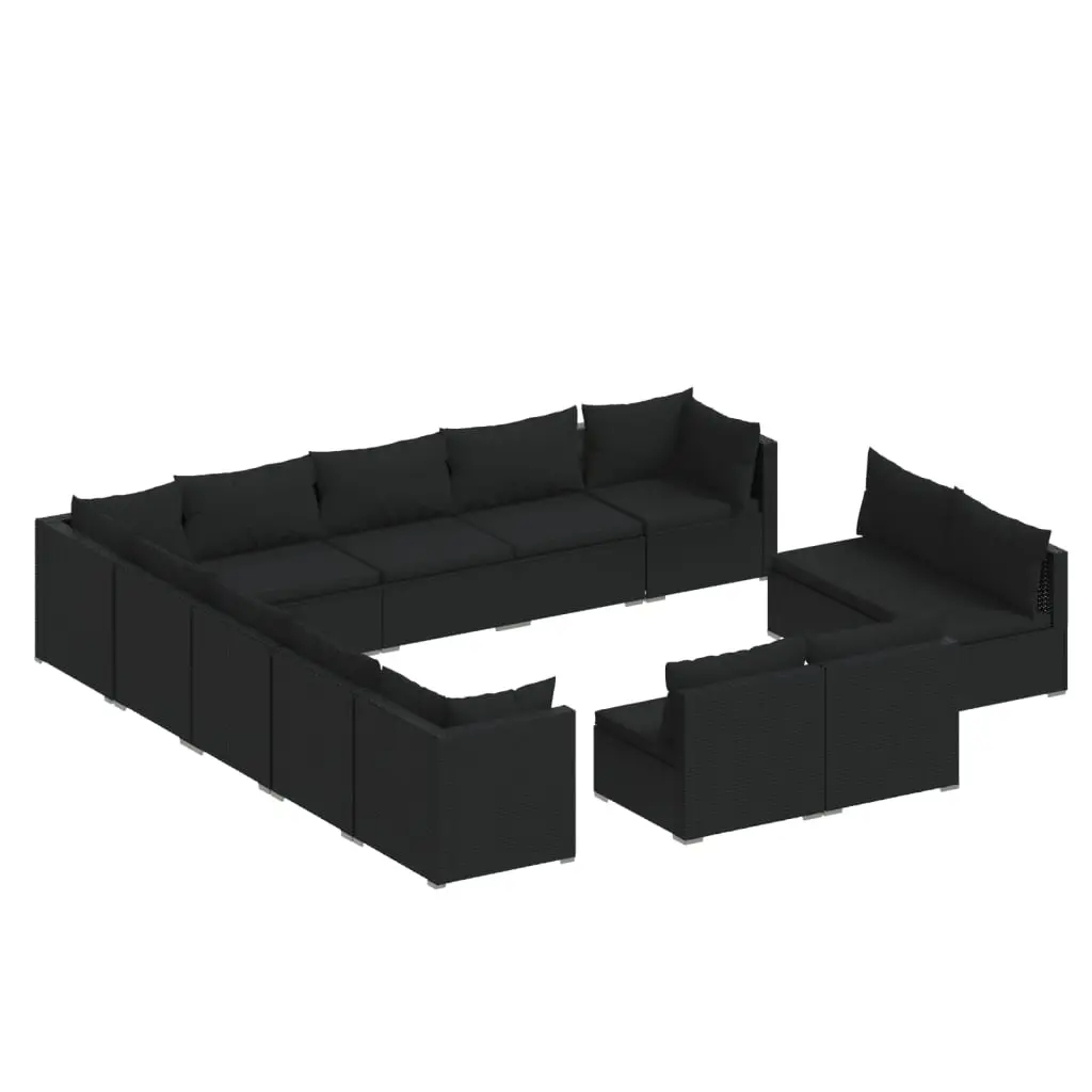 13 Piece Garden Lounge Set with Cushions Black Poly Rattan 3102856 - Furniture