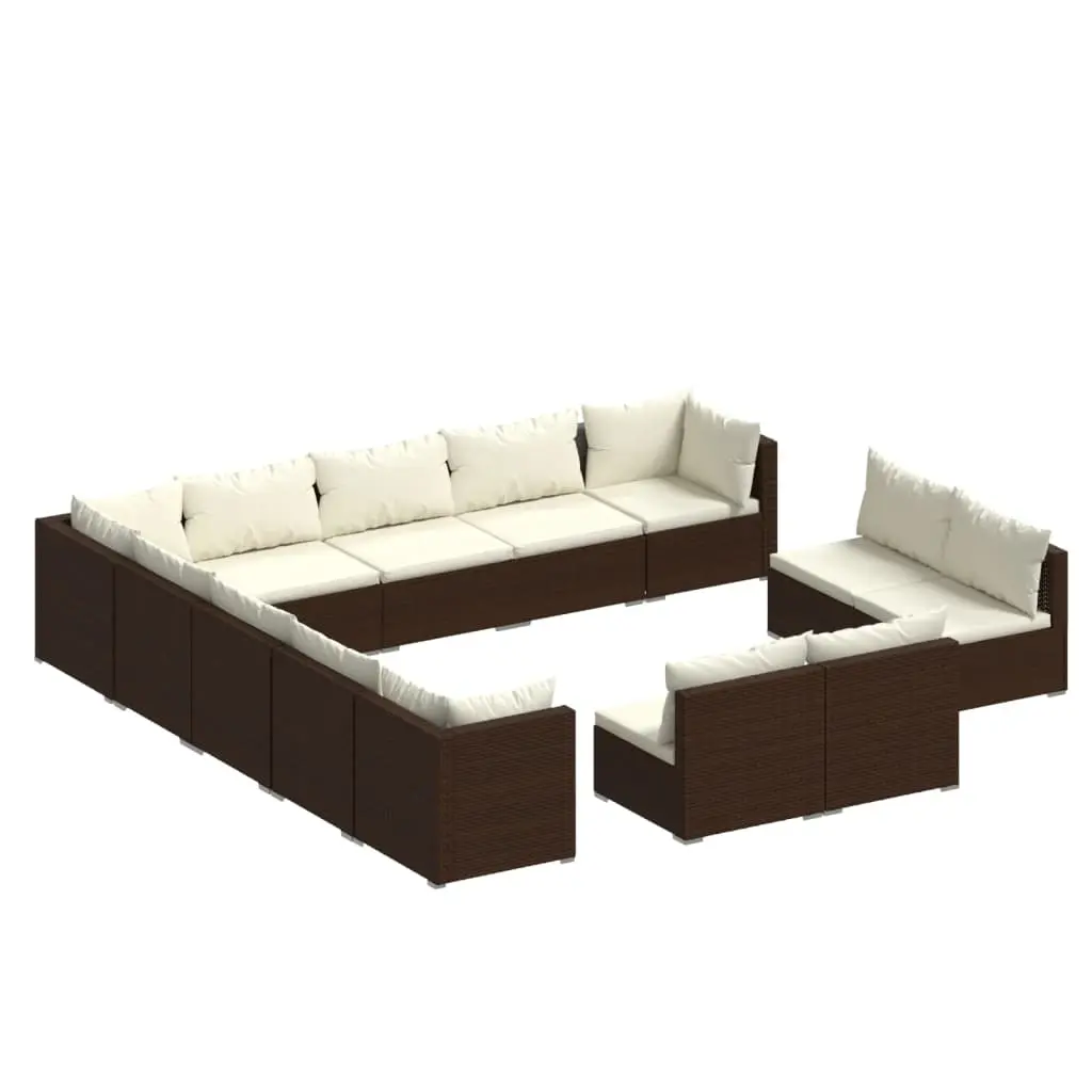 13 Piece Garden Lounge Set with Cushions Brown Poly Rattan 3102858 - Furniture