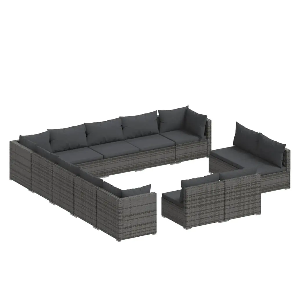 13 Piece Garden Lounge Set with Cushions Grey Poly Rattan 3102861 - Furniture