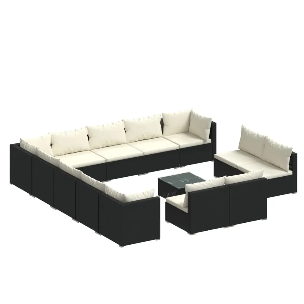 14 Piece Garden Lounge Set with Cushions Black Poly Rattan 3102863 - Furniture