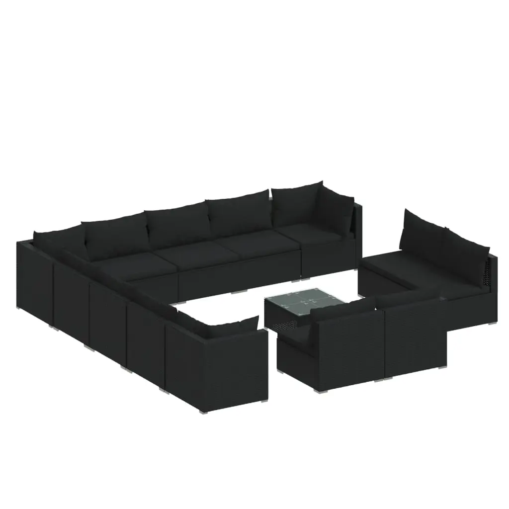 14 Piece Garden Lounge Set with Cushions Black Poly Rattan 3102864 - Furniture