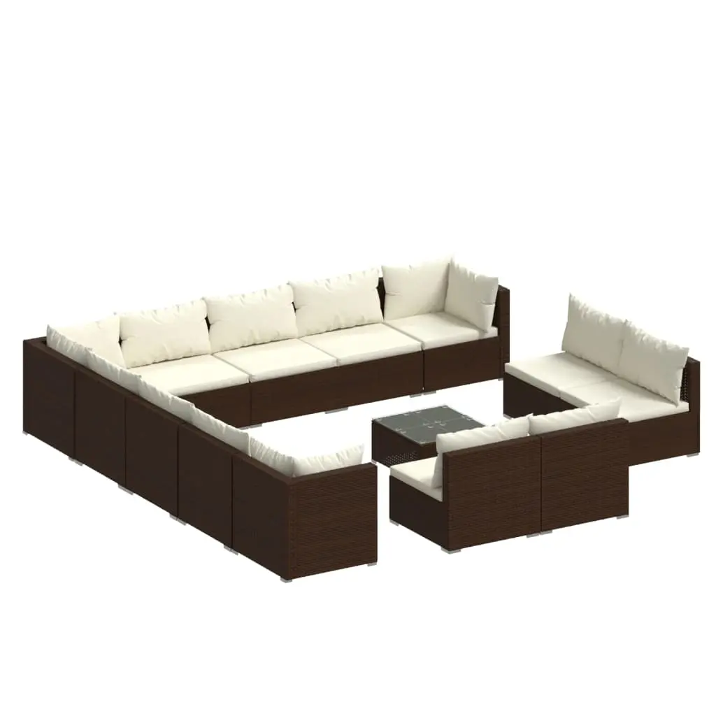 14 Piece Garden Lounge Set with Cushions Brown Poly Rattan 3102866 - Furniture