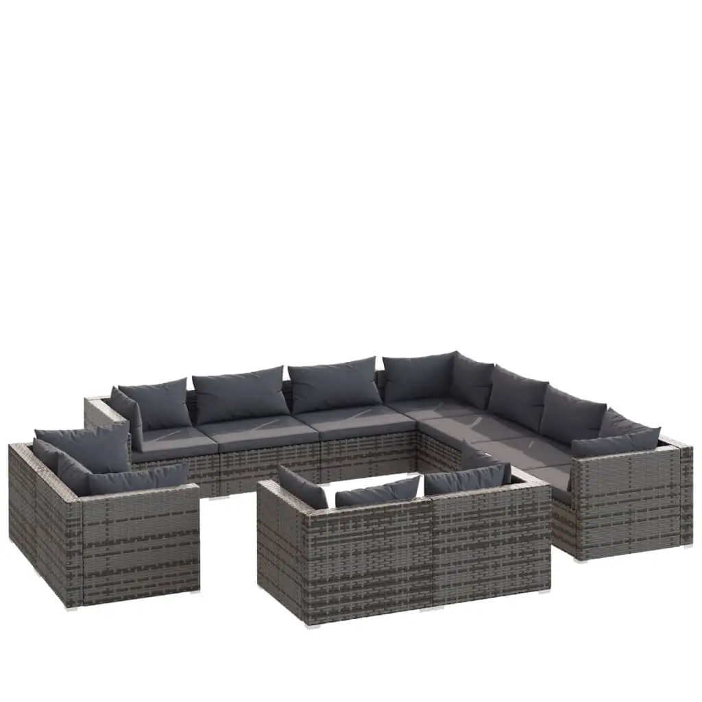 11 Piece Garden Lounge Set with Cushions Grey Poly Rattan 3102877 - Furniture