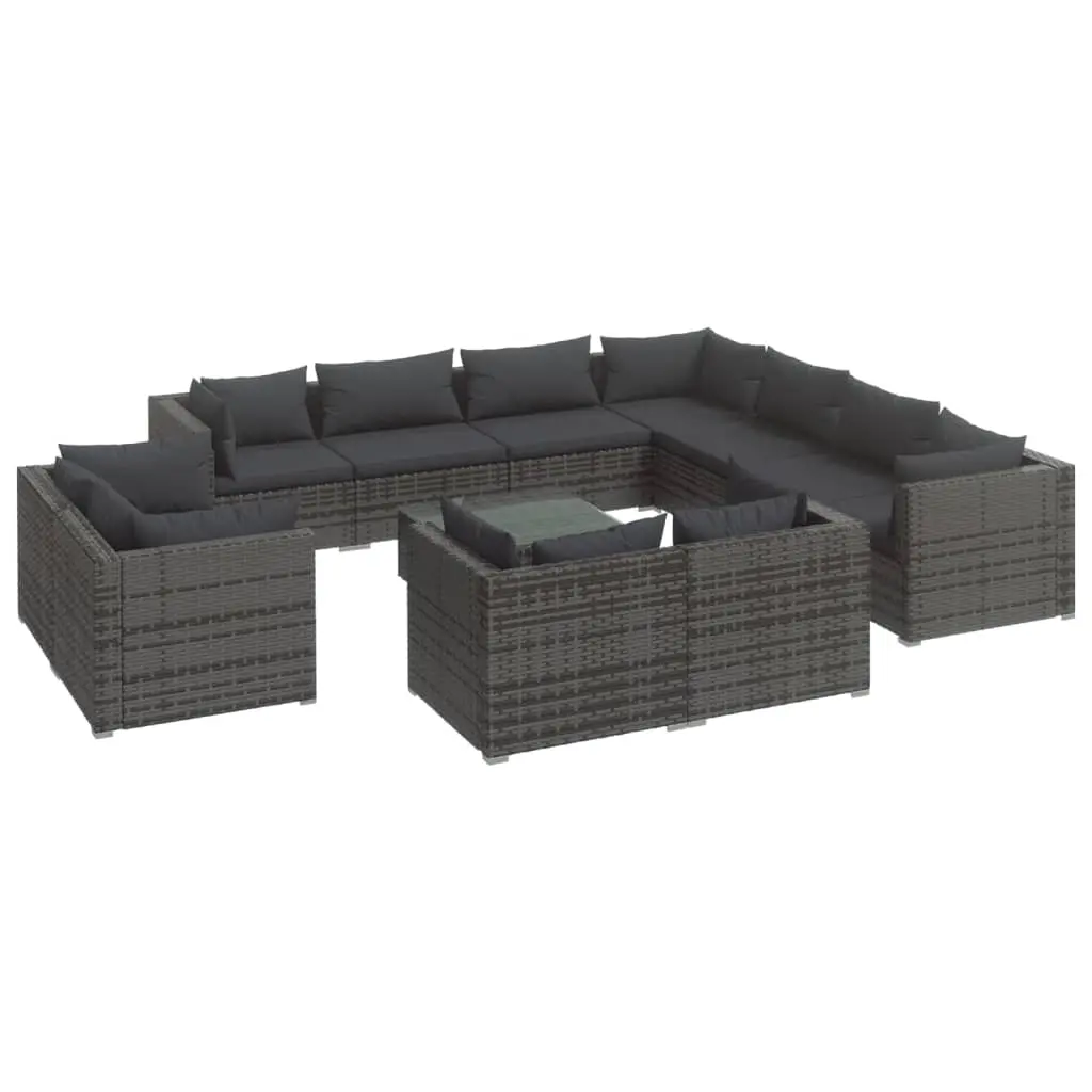 12 Piece Garden Lounge Set with Cushions Grey Poly Rattan 3102885 - Furniture