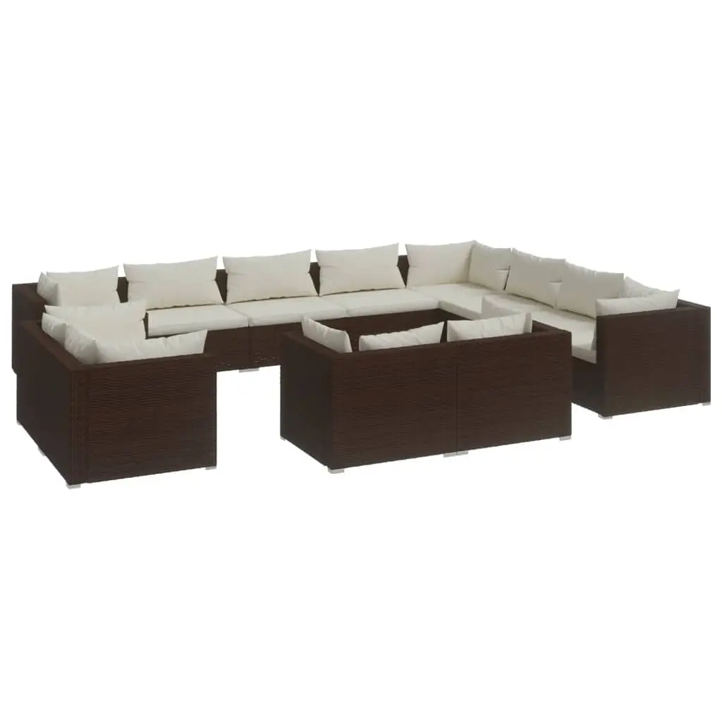 12 Piece Garden Lounge Set with Cushions Brown Poly Rattan 3102890 - Furniture