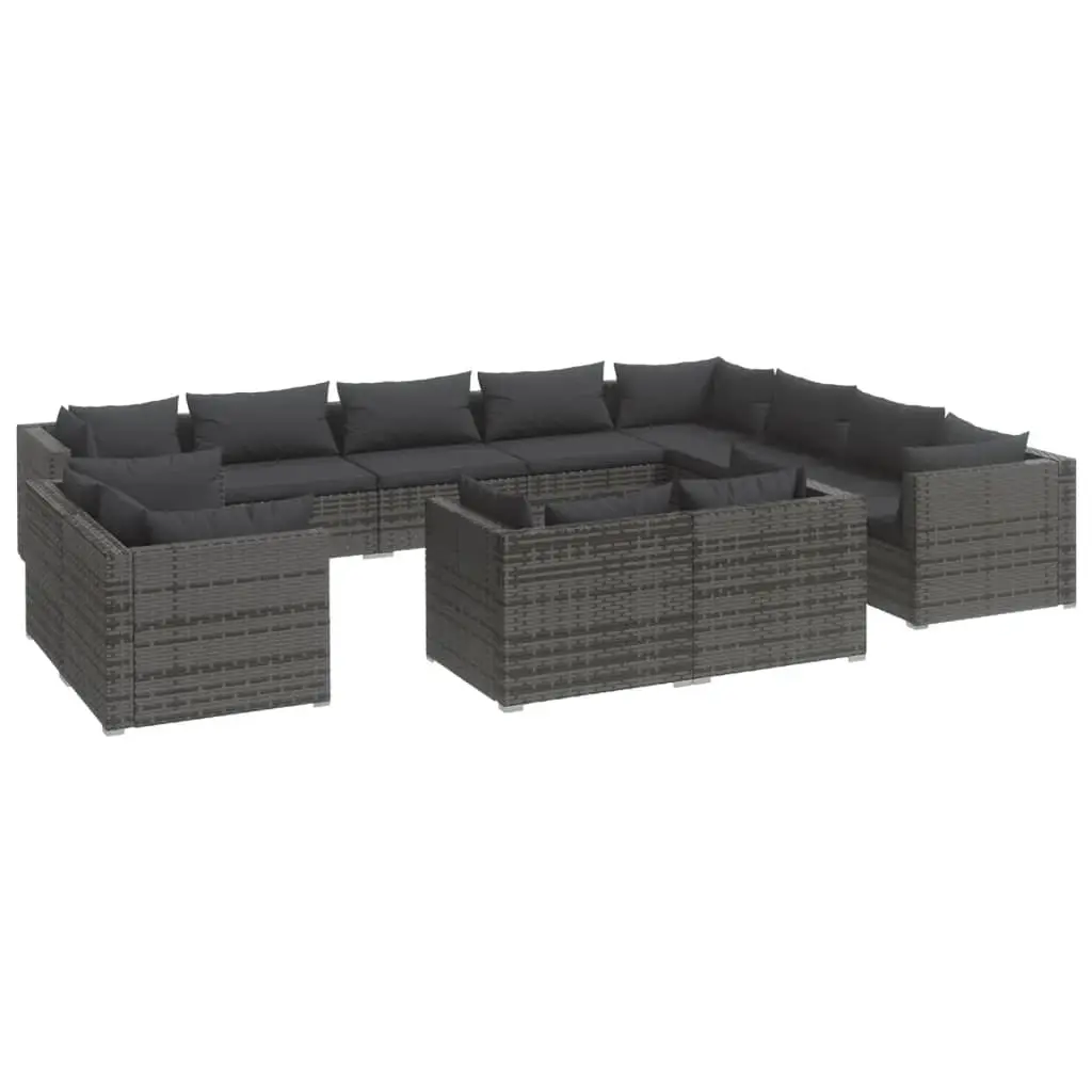 12 Piece Garden Lounge Set with Cushions Grey Poly Rattan 3102893 - Furniture