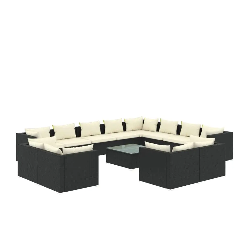 13 Piece Garden Lounge Set with Cushions Black Poly Rattan 3102895 - Furniture