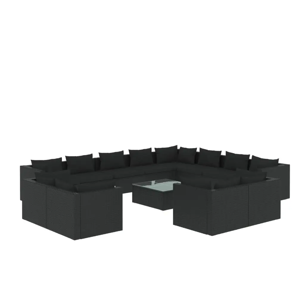 13 Piece Garden Lounge Set with Cushions Black Poly Rattan 3102896 - Furniture