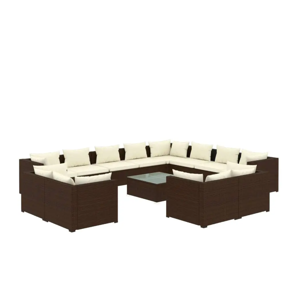 13 Piece Garden Lounge Set with Cushions Brown Poly Rattan 3102898 - Furniture