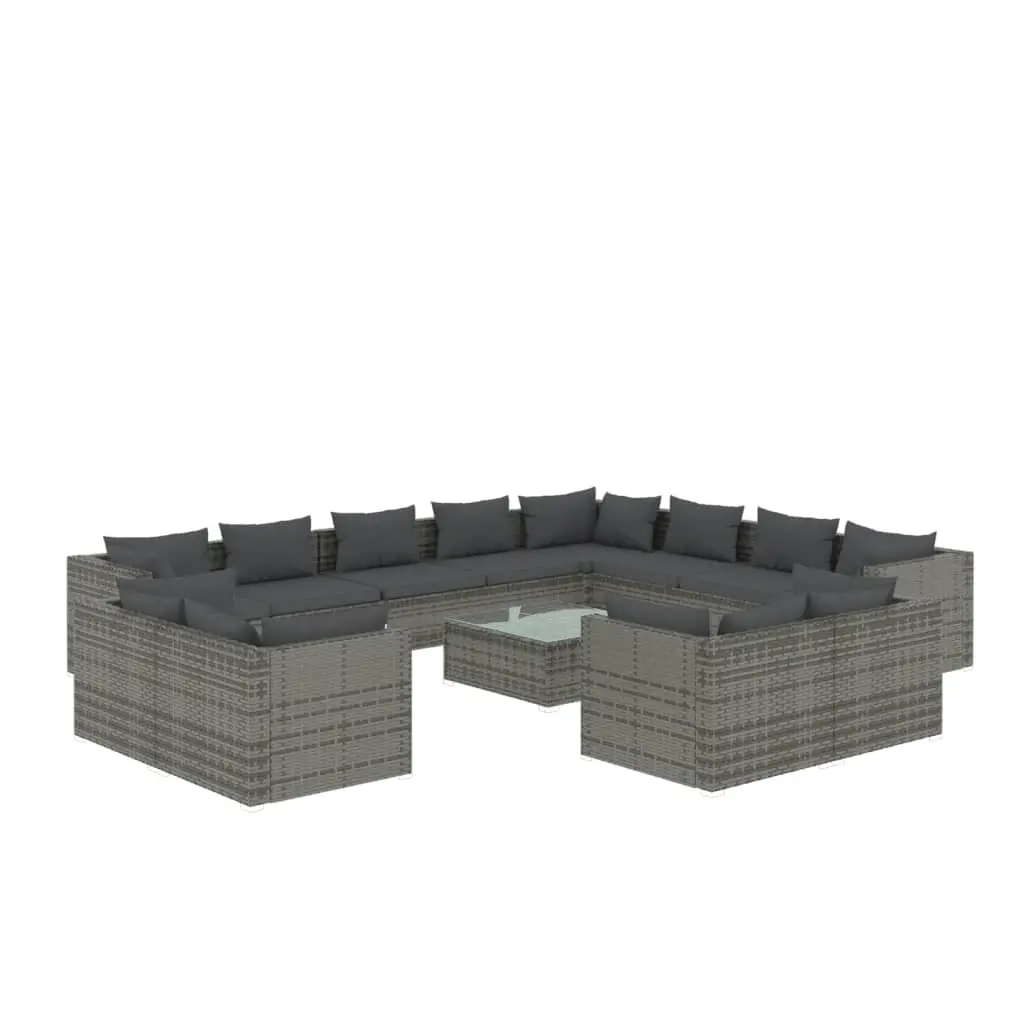 13 Piece Garden Lounge Set with Cushions Grey Poly Rattan 3102901 - Furniture