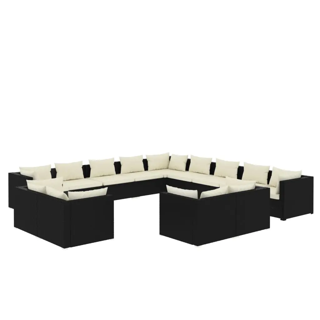 13 Piece Garden Lounge Set with Cushions Black Poly Rattan 3102903 - Furniture