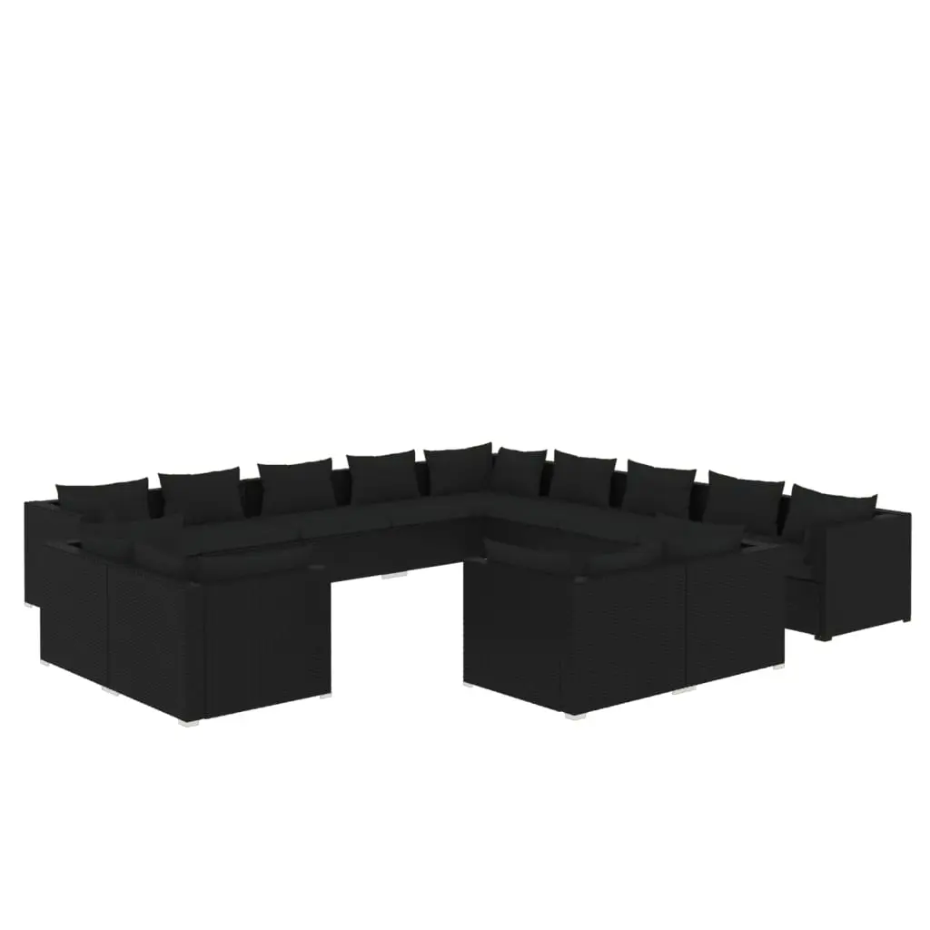 13 Piece Garden Lounge Set with Cushions Black Poly Rattan 3102904 - Furniture