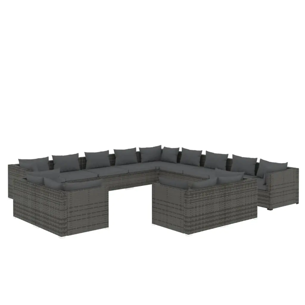 13 Piece Garden Lounge Set with Cushions Grey Poly Rattan 3102909 - Furniture