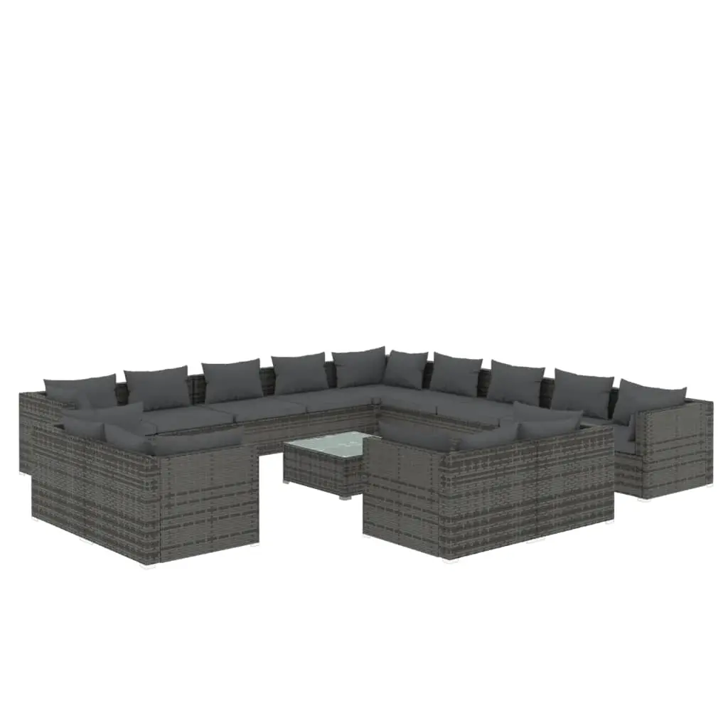 14 Piece Garden Lounge Set with Cushions Grey Poly Rattan 3102917 - Furniture