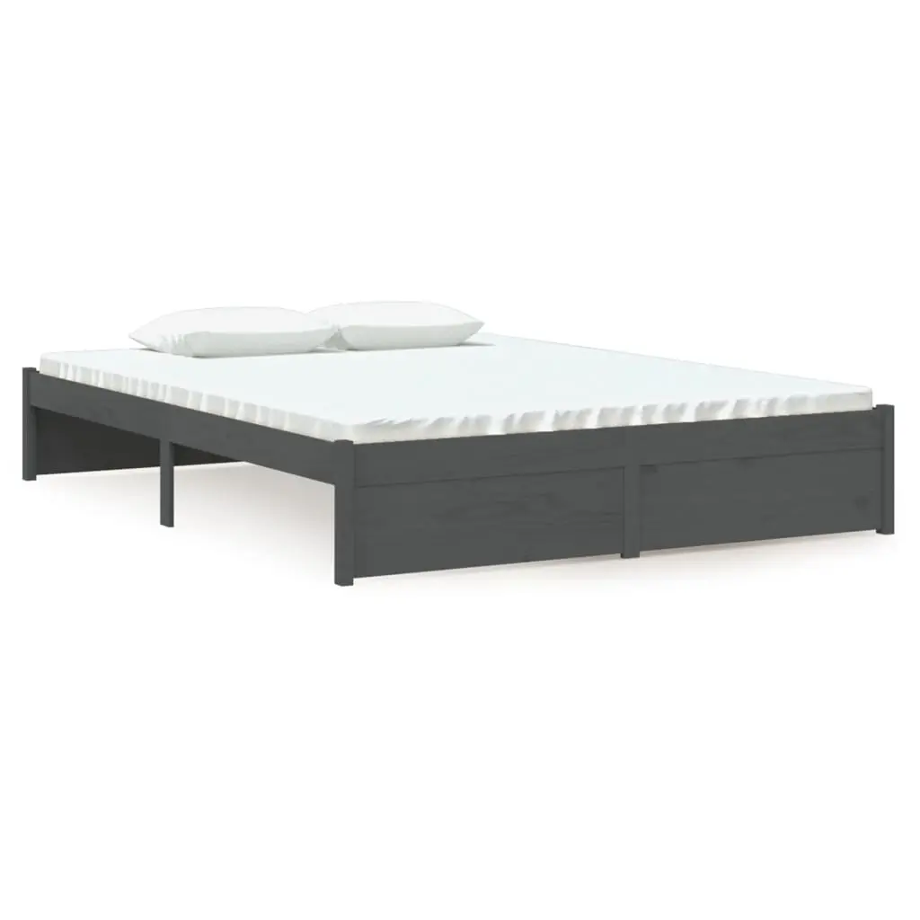 Bed Frame without Mattress Grey Solid Wood 135x190 cm 814926 - Furniture