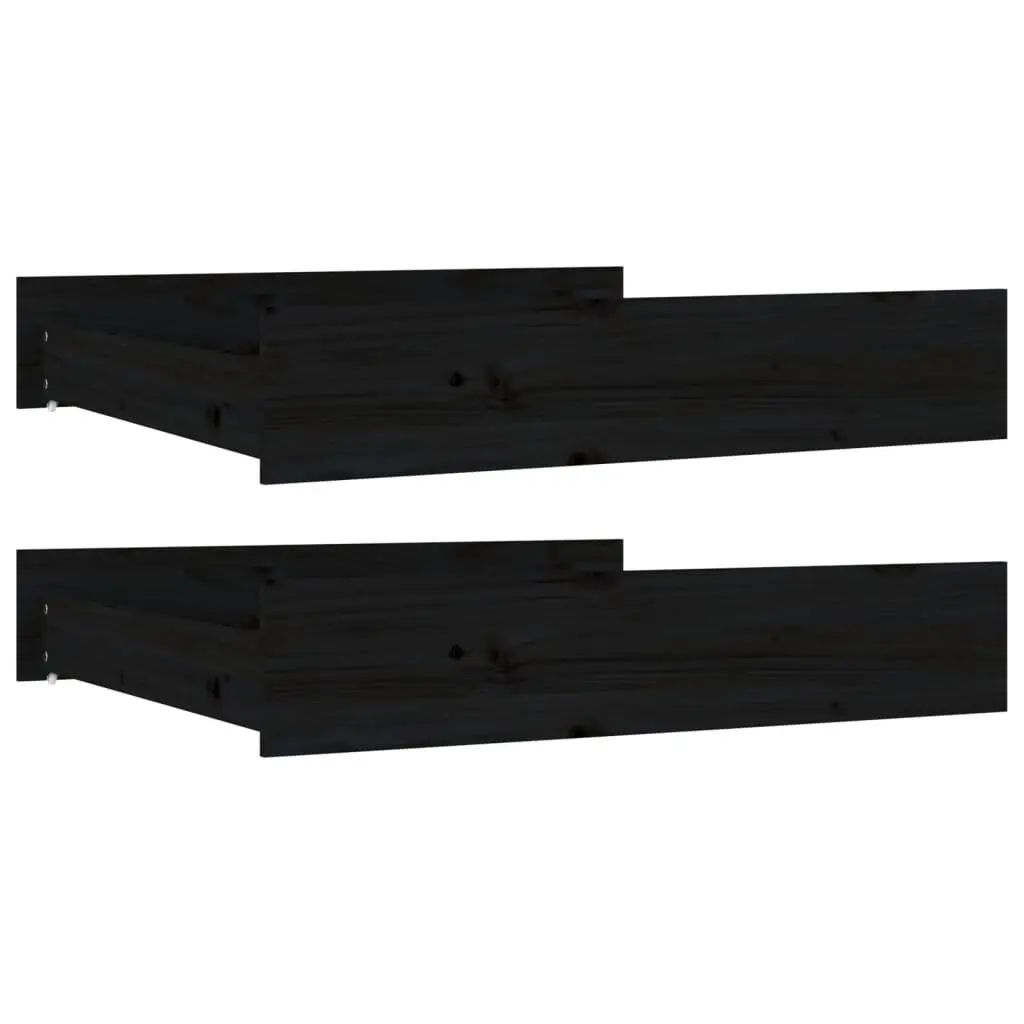 Bed Drawers 2 pcs Black Solid Wood Pine 814983 - Furniture