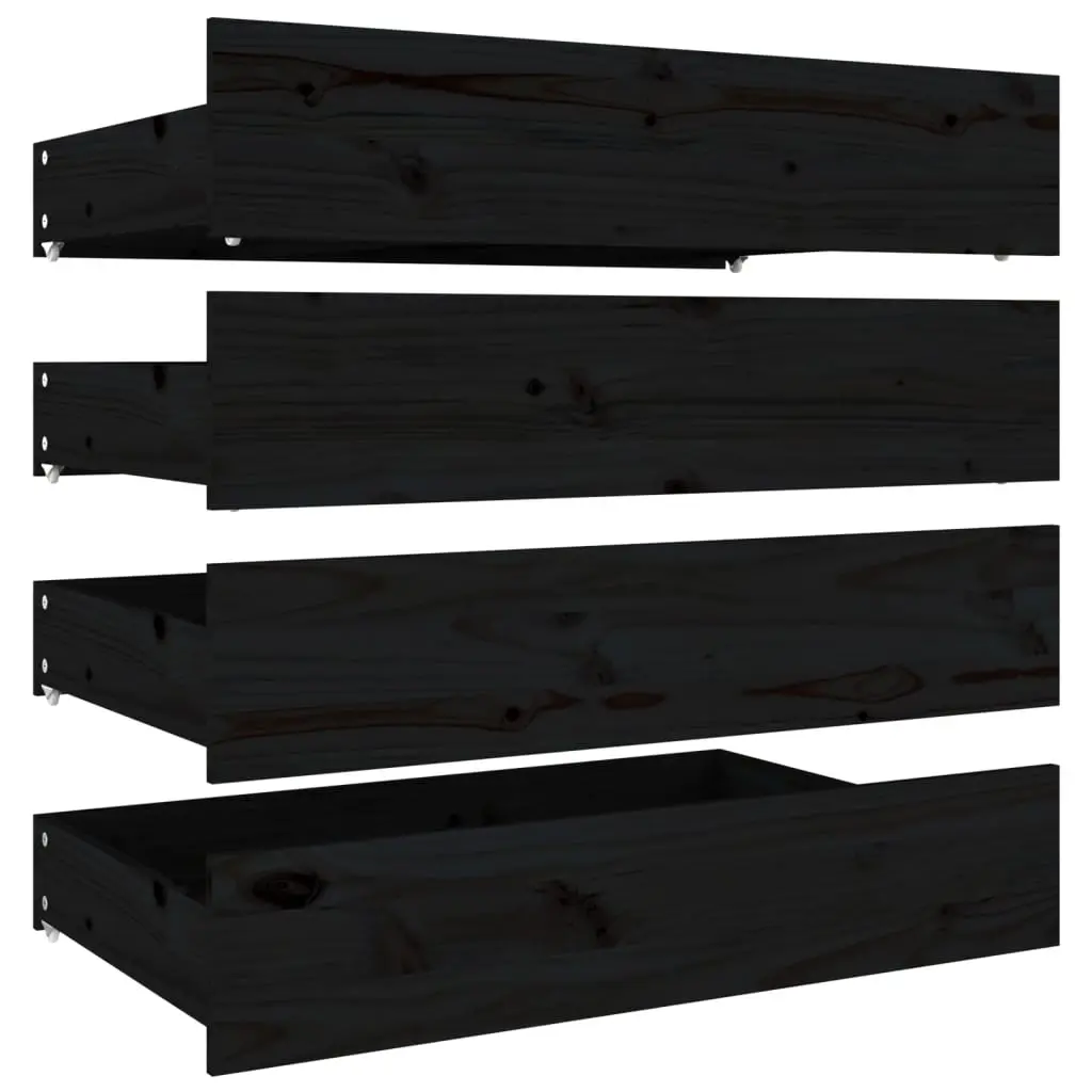 Bed Drawers 4 pcs Black Solid Wood Pine 814998 - Furniture