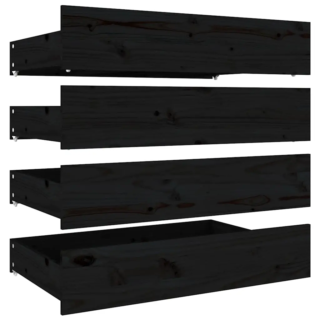 Bed Drawers 4 pcs Black Solid Wood Pine 815003 - Furniture