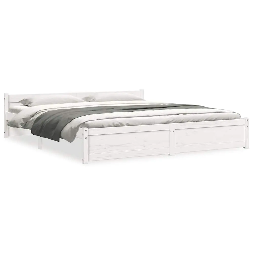 Bed Frame without Mattress White Solid Wood 183x203 cm King 815060 - Furniture