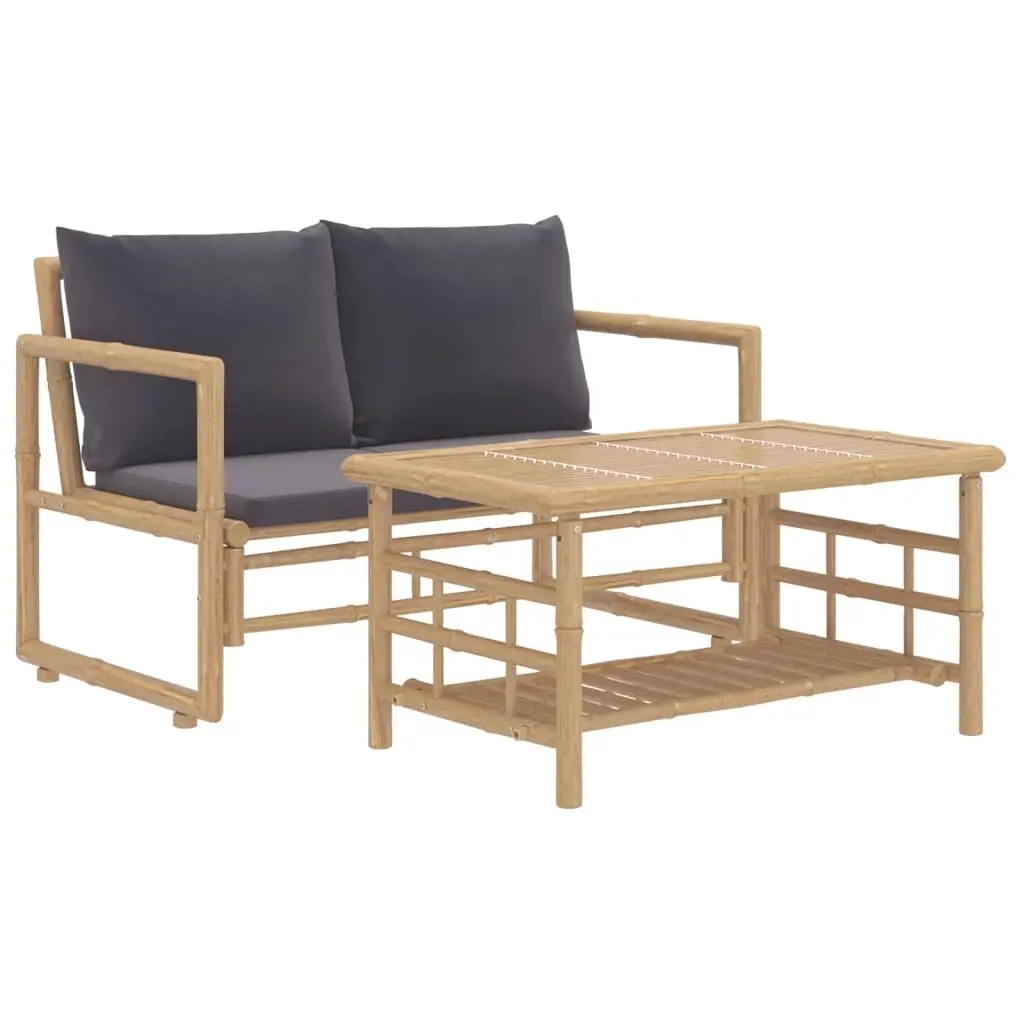 2 Piece Garden Lounge Set with Dark Grey Cushions Bamboo 319266 - Furniture