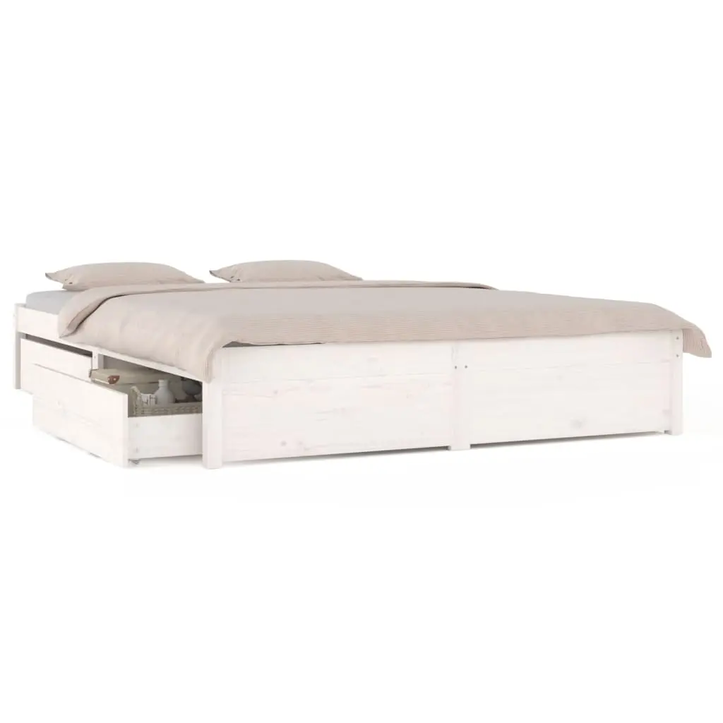 Bed Frame without Mattress with Drawers White 150x200 cm 3103519 - Furniture