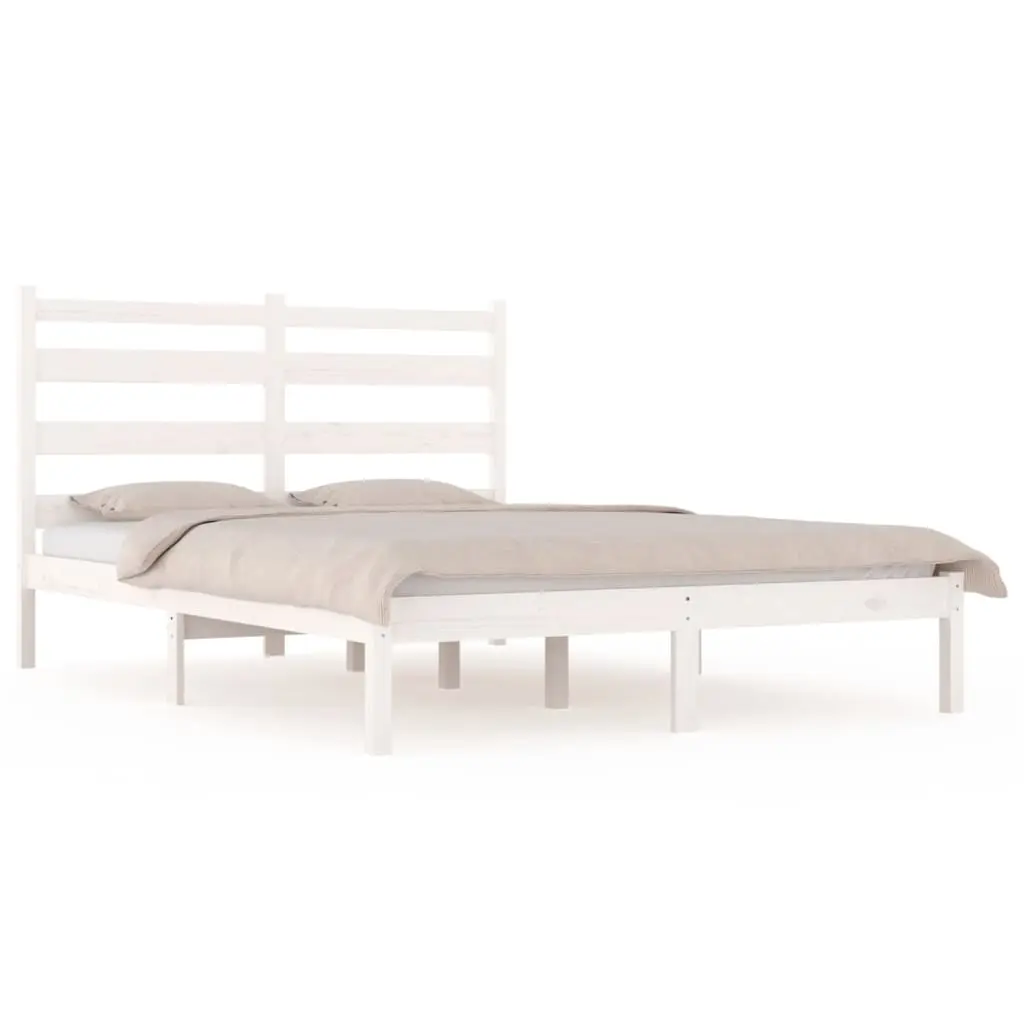 Bed Frame without Mattress White Solid Wood 183x203 cm King 3103664 - Furniture