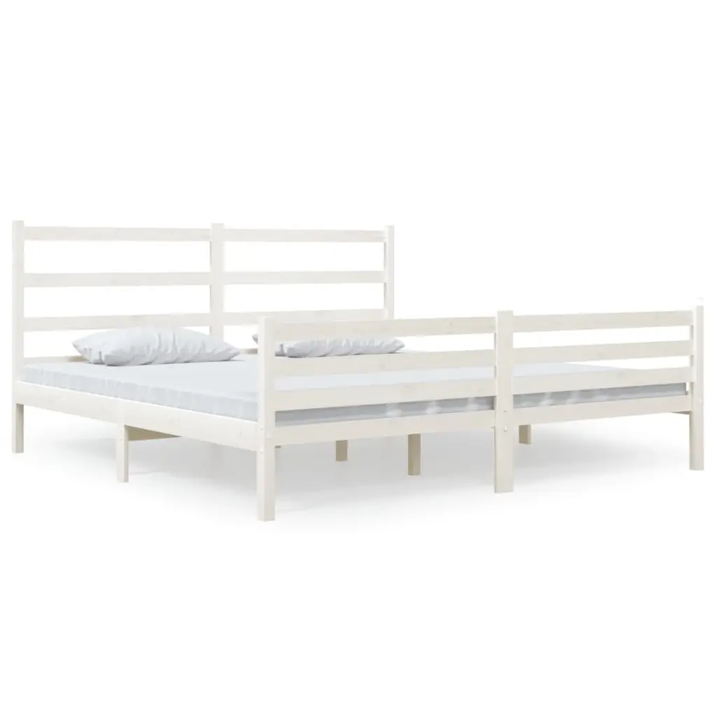 Bed Frame without Mattress White Solid Wood 183x203 cm King 3103729 - Furniture