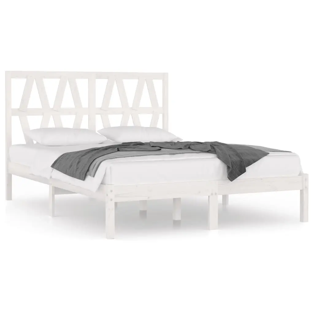 Bed Frame without Mattress White Solid Wood 183x203 cm King 3104014 - Furniture