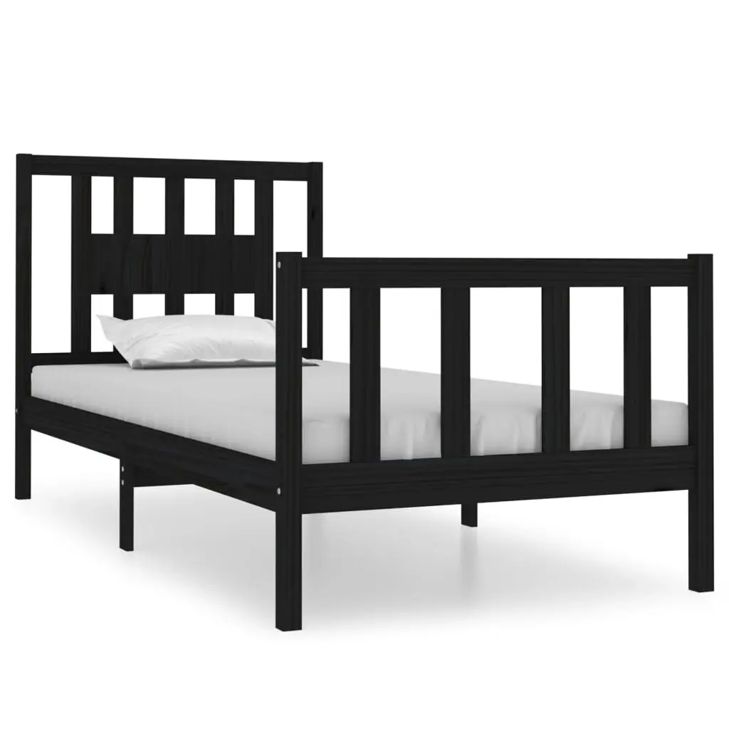 Bed Frame without Mattress Black 90x190 cm Solid Wood 3104097 - Furniture