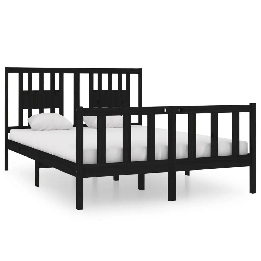 Bed Frame without Mattress Black 135x190 cm Solid Wood 3104107 - Furniture