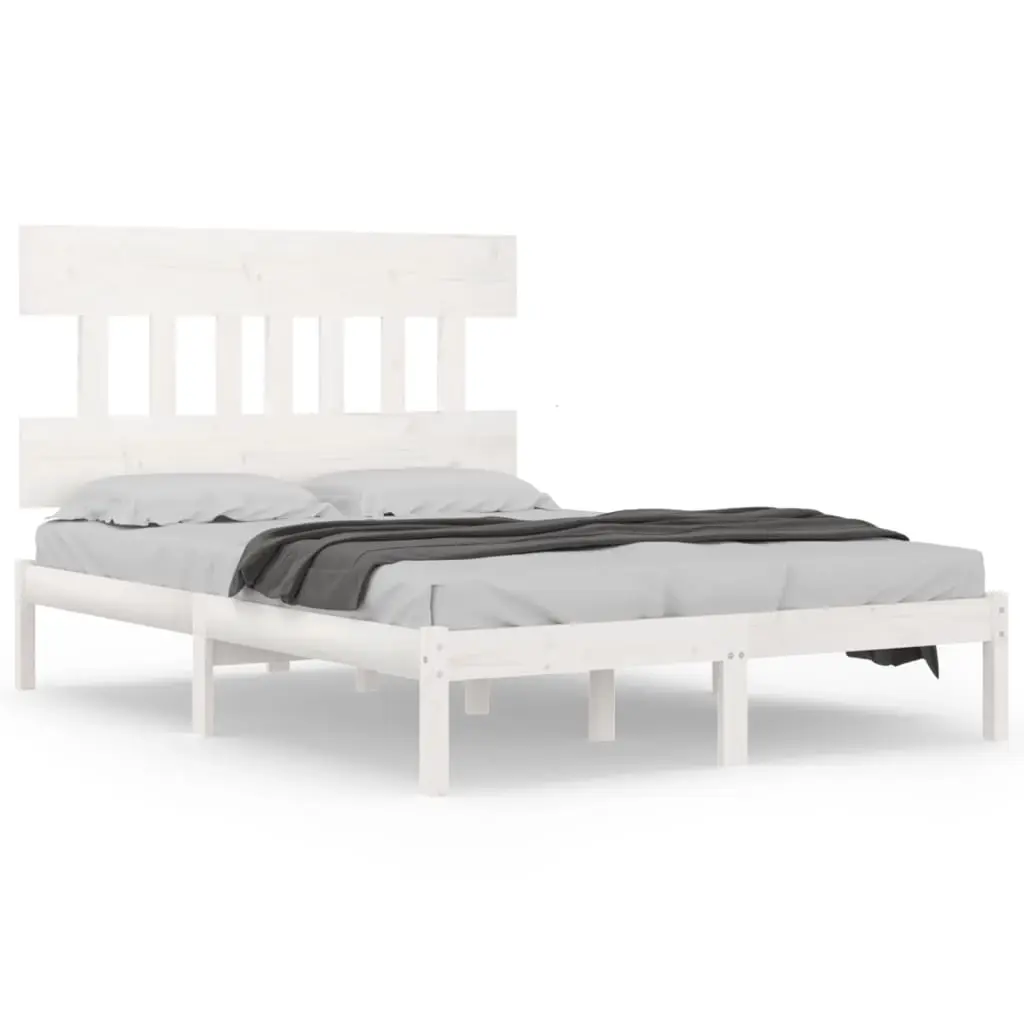 Bed Frame without Mattress White 183x203 cm King Solid Wood 3104754 - Furniture