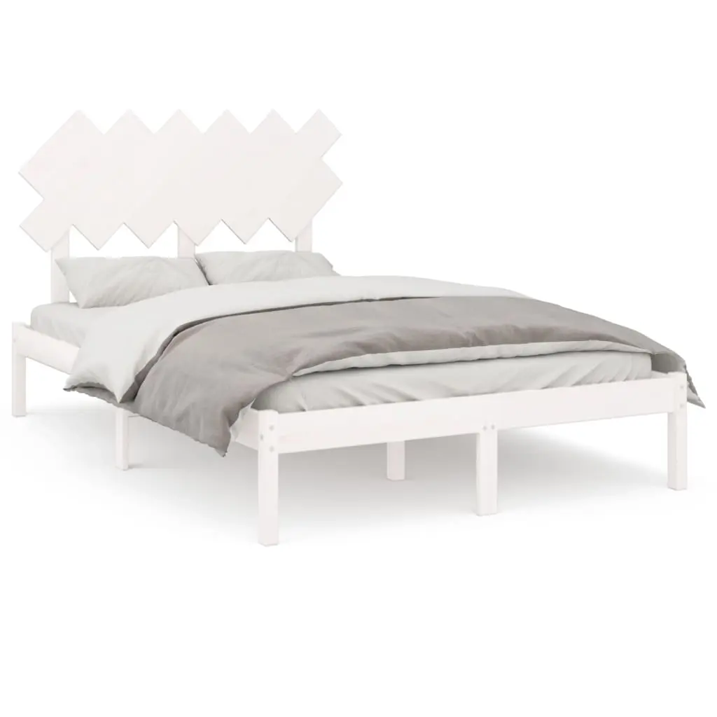 Bed Frame without Mattress White 135x190 cm Solid Wood 3104844 - Furniture
