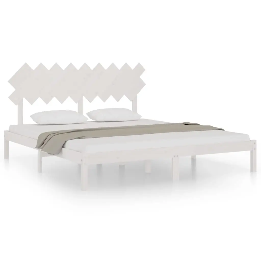 Bed Frame without Mattress White 183x203 cm King Solid Wood 3104884 - Furniture