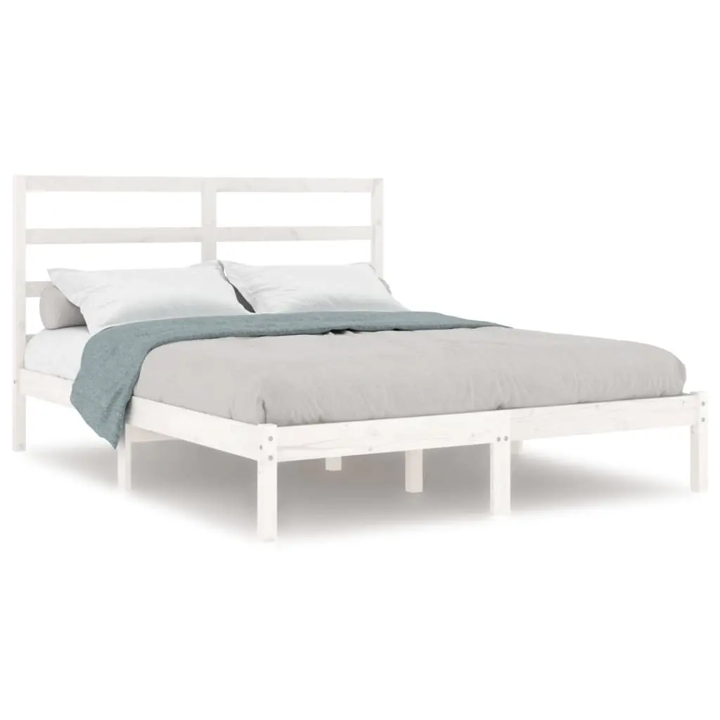 Bed Frame without Mattress White 135x190 cm Solid Wood 3104909 - Furniture