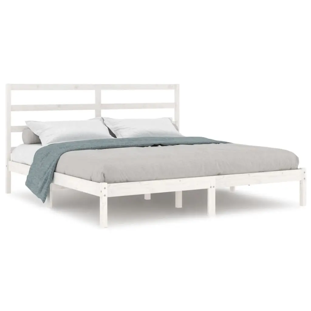 Bed Frame without Mattress White 183x203 cm King Solid Wood 3104949 - Furniture