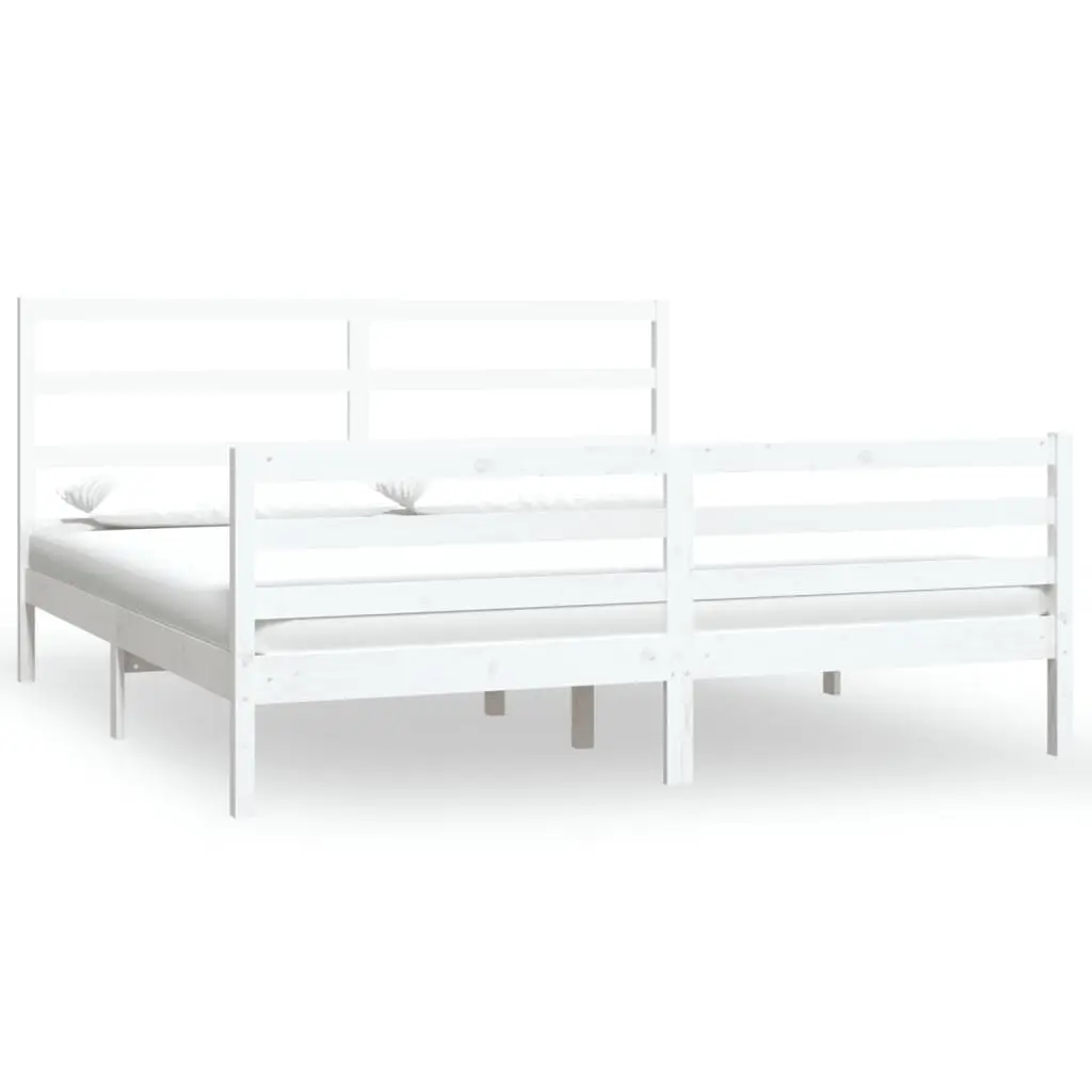 Bed Frame without Mattress White Solid Wood Pine 183x203 cm King 3105022 - Furniture