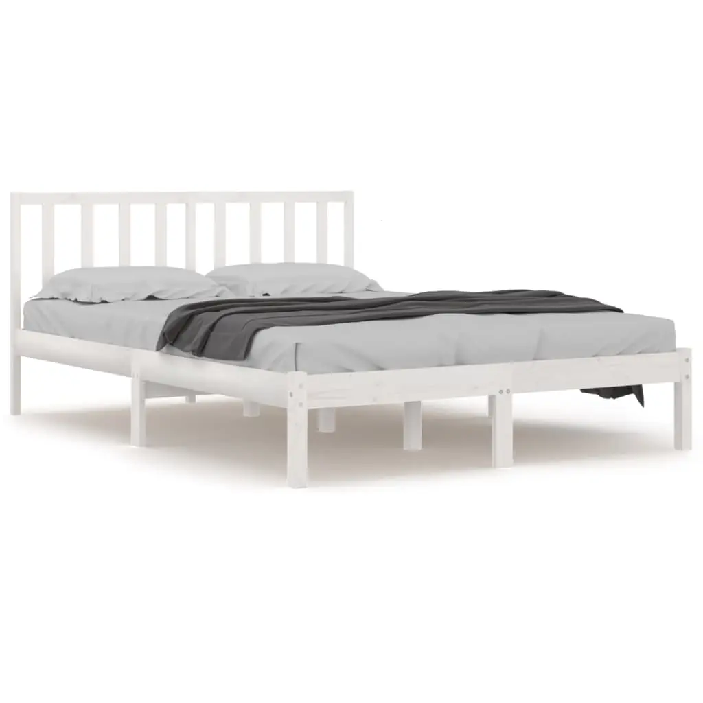 Bed Frame without Mattress White Solid Wood Pine 183x203 cm King 3105087 - Furniture