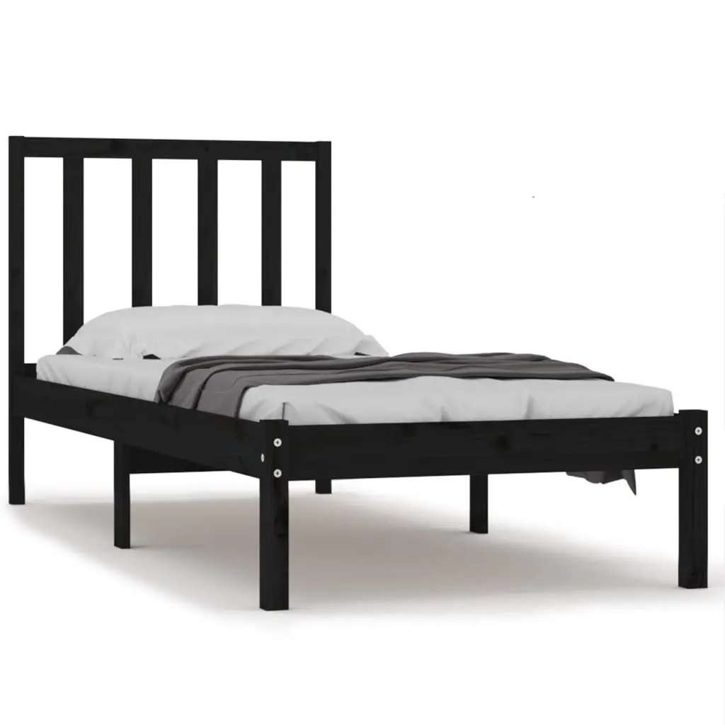 Bed Frame without Mattress Black Solid Wood Pine 90x190 cm 3105105 - Furniture
