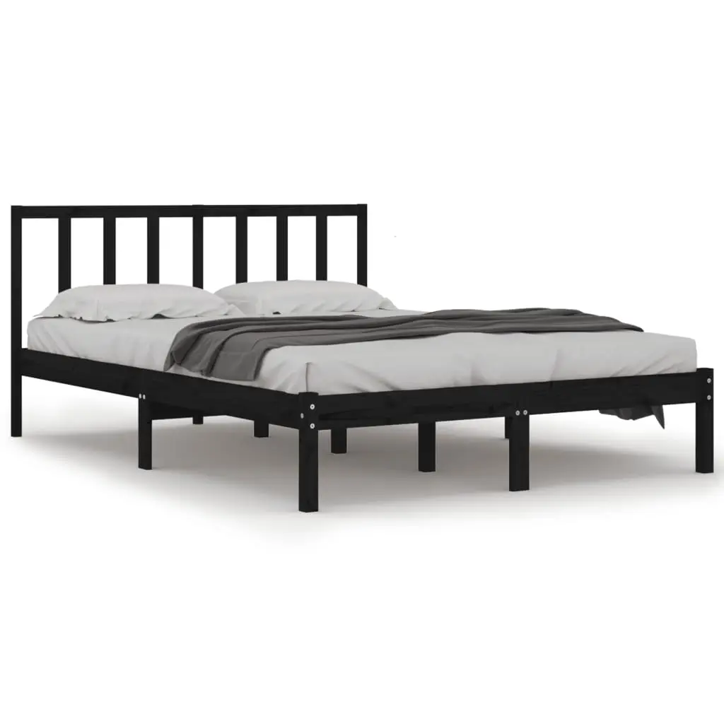 Bed Frame without Mattress Black Solid Wood Pine 135x190 cm 3105115 - Furniture