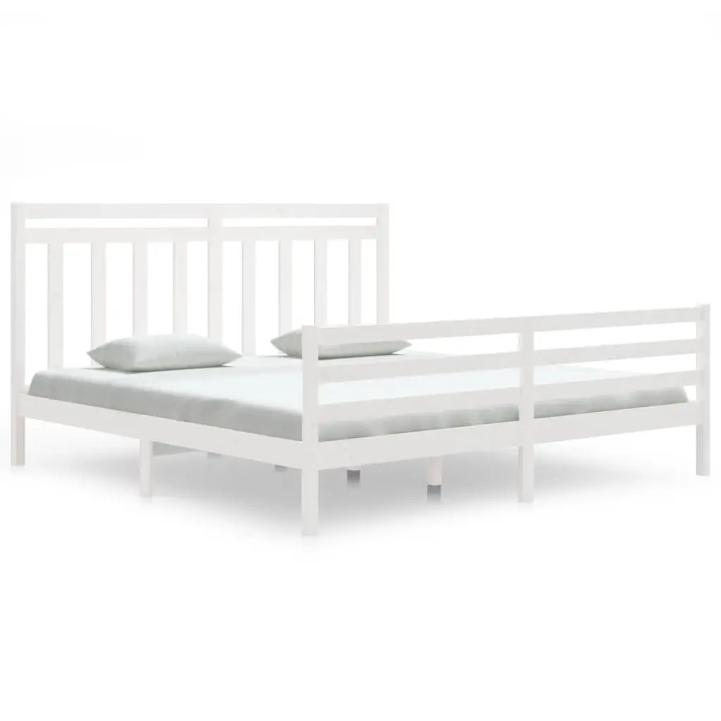 Bed Frame without Mattress White 183x203 cm King Solid Wood 3105331 - Furniture