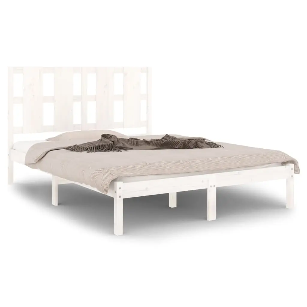 Bed Frame without Mattress White 135x190 cm Solid Wood 3105576 - Furniture