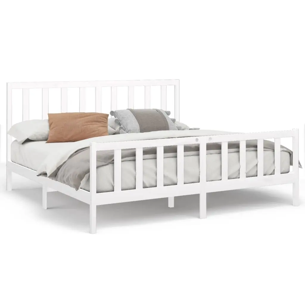 Bed Frame without Mattress White 183x203 cm King Solid Wood Pine 3106719 - Furniture