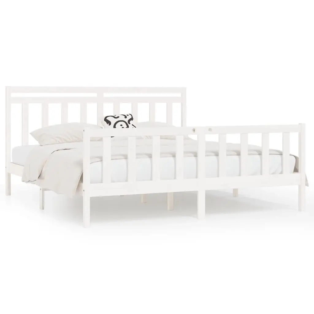 Bed Frame without Mattress White Solid Wood Pine 183x203 cm King 3107044 - Furniture