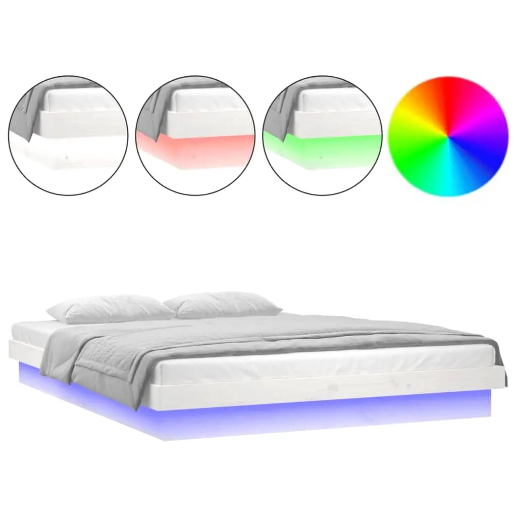 LED Bed Frame without Mattress White 150x200 cm Solid Wood 819978 - Furniture