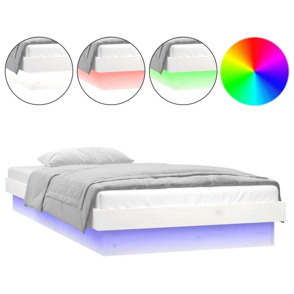 LED Bed Frame without Mattress White 90x190 cm Solid Wood 820003 - Furniture