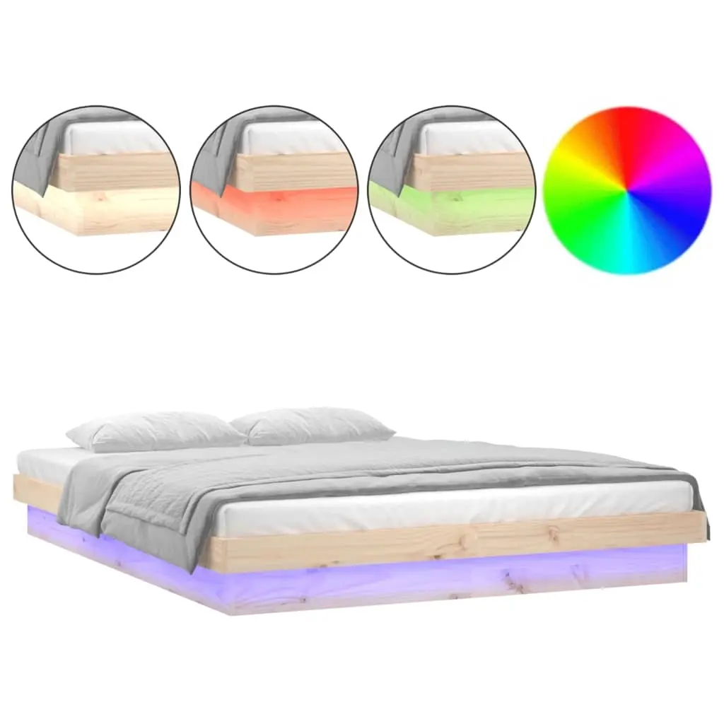 LED Bed Frame without Mattress 135x190 cm Solid Wood 820012 - Furniture