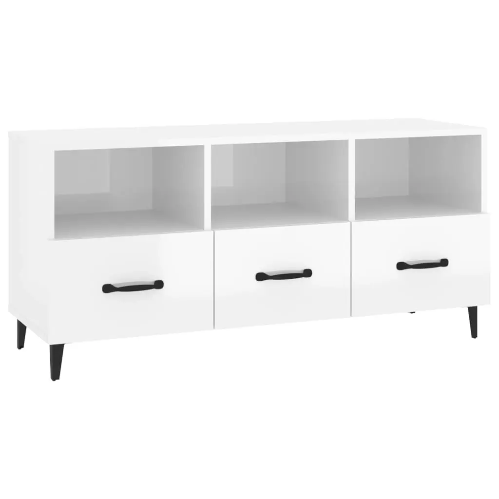 TV Cabinet High Gloss White 102x35x50 cm Engineered Wood 812615 - Furniture